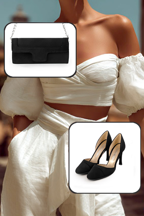 Dress pumps open arch in matt black leather with high slim heels and round toe - Worn view